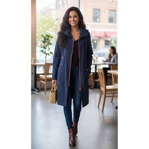 DUE +2 Dress Jacket Women's Size 6 Shawl Collar Full Zip Navy‎ Wool Pockets NWT